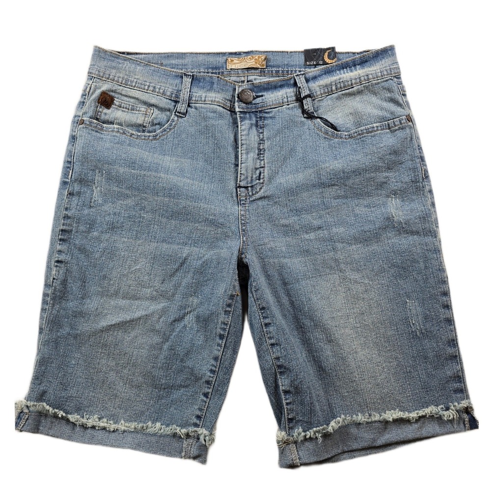 Truce Denim Shorts Womens 12 Blue Ramie Cotton‎ Frayed Hem Premium Denim NEW